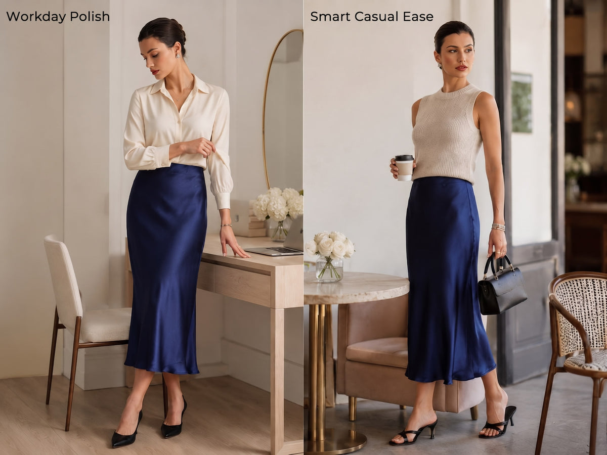 100% Mulberry Silk Stretch Long Straight Skirt - Detail 3