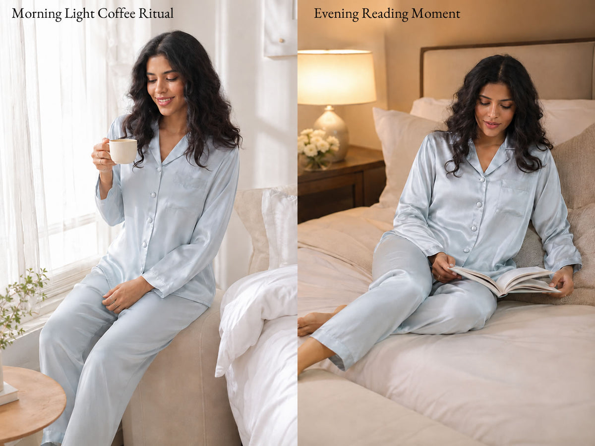 100% Mulberry Silk Women's Long Sleeve Pajamas Set - Detail 3