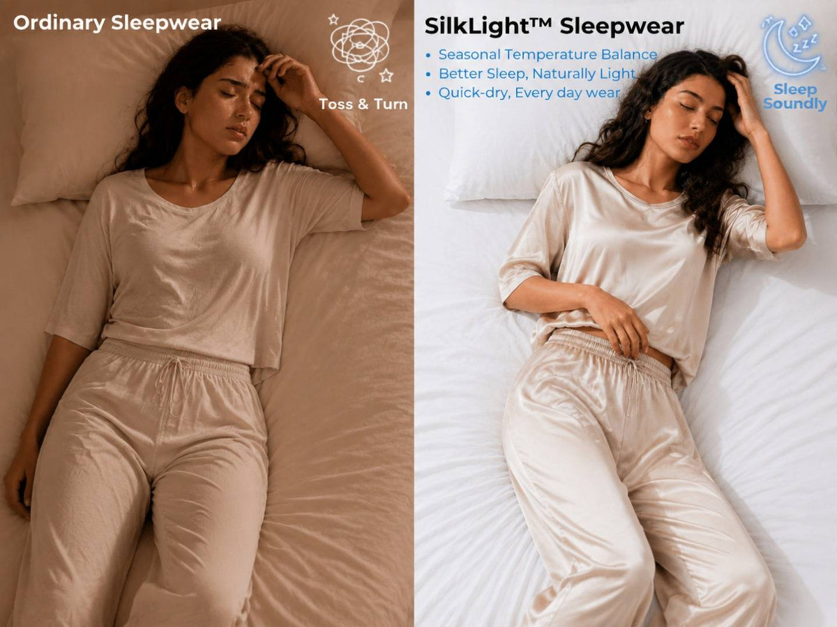 Women's 100% Mulberry Silk Half Sleeve Round Neck Pajamas Set - Detail 1