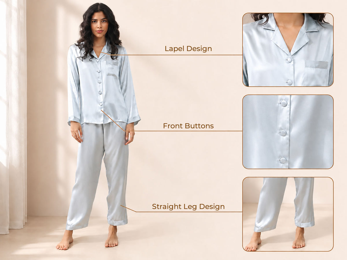 100% Mulberry Silk Women's Long Sleeve Pajamas Set - Detail 2