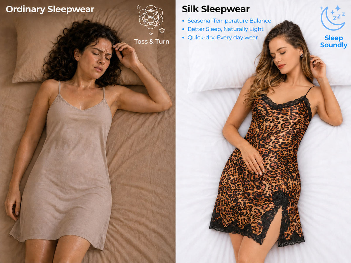100% Mulberry Silk Leopard Print Spaghetti Strap Short Nightgown with Lace Split Design - Detail 1