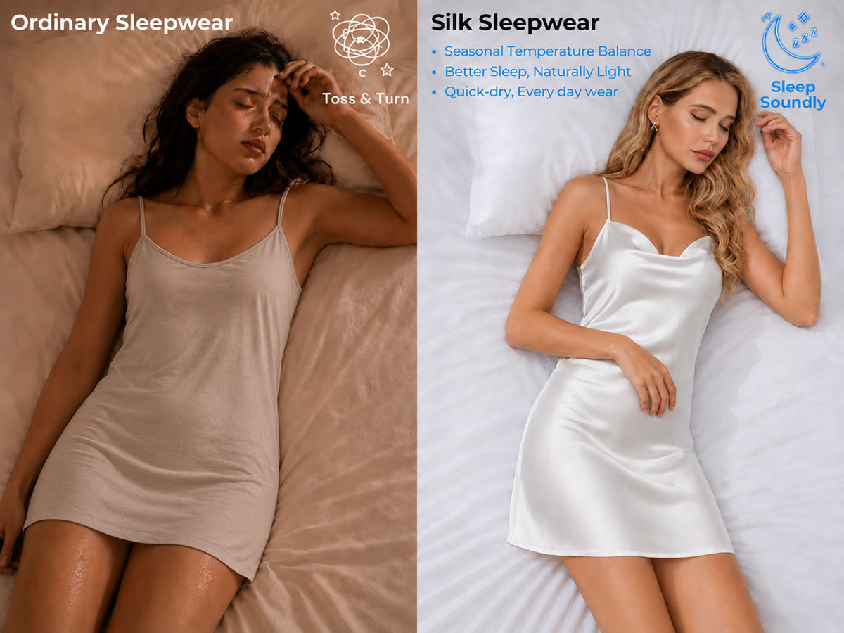 100% Mulberry Silk Spaghetti Strap Cowl Neck Short Nightgown - Detail 1