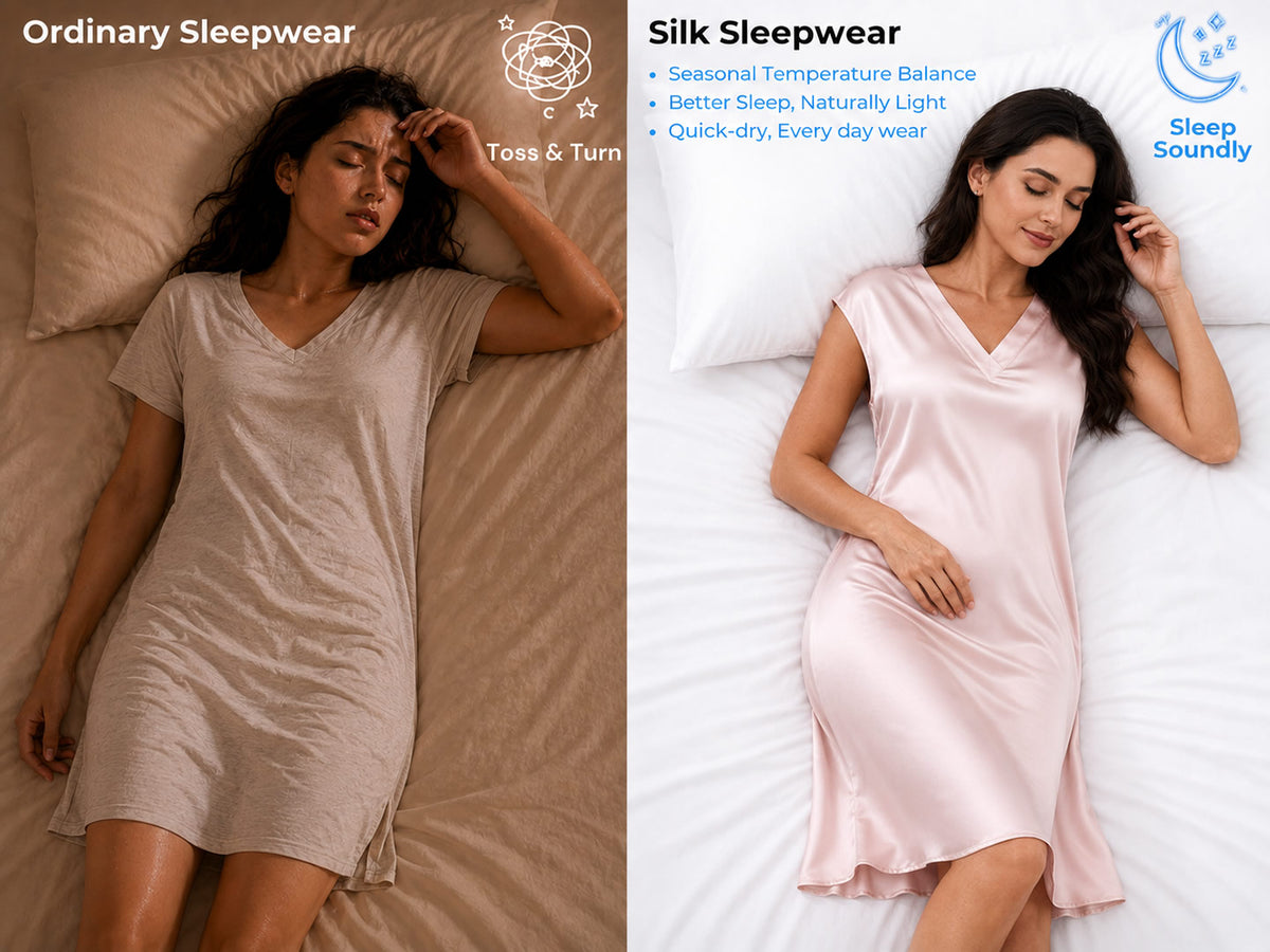 100% Mulberry Silk Cap Sleeve V-neck Midi Nightgown - Detail 1