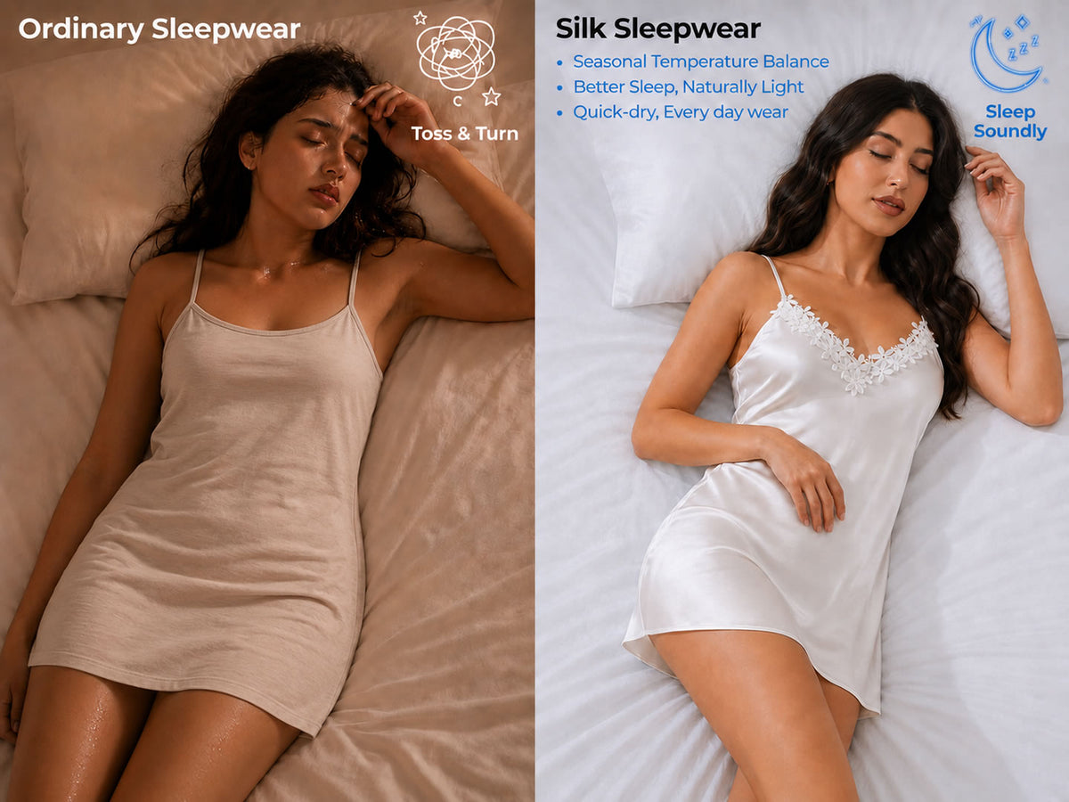 100% Mulberry Silk Spaghetti Strap Lace V neck Short Nightgown - Detail 1