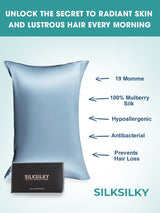 [Light Blue] 19 Momme 100% Mulberry silk pillowcase, hypoallergenic and antibacterial 003