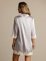 [Lavender] SilkSilky  Half Sleeve Lapel Collar Nightshirt 002