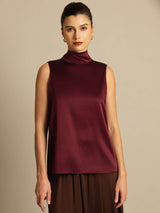 [Dark Red] SilkSilky  Sleeveless Tie Neck Women's Blouse 006