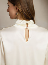 [Ivory] SilkSilky  Long Sleeve Keyhole Neck Women's Blouse 006