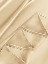 [Beige] Champagne silk bedding set with pillowcases and folded sheet details 005