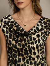 [Leopard] Leopard print silk cowl neck cap sleeve top 005