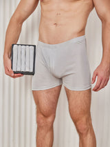 [Gray] Light gray 100% mulberry silk men’s boxer briefs with fly opening, 5-piece set 001