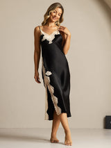 [Black] SilkSilky  Spaghetti Strap V Neck Nightgown 006