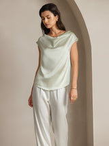 [Light Green] SilkSilky  Cap Sleeve Cowl Neck Women's T-Shirt 005