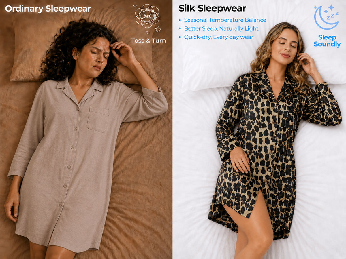 100% Mulberry Silk Leopard Print Nightshirt with High-Low Hem - Detail 1