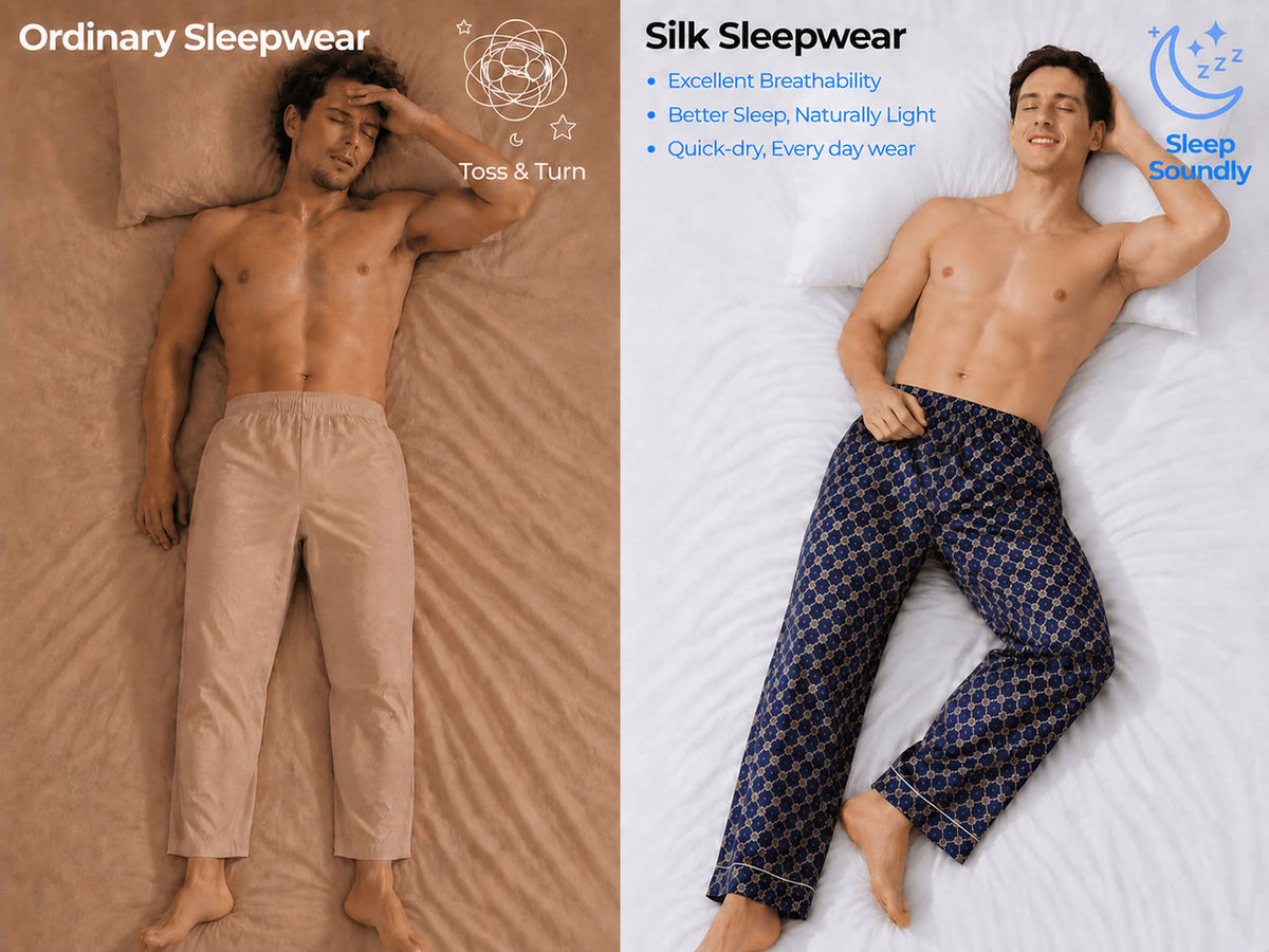 Men's 100% Mulberry Silk Chain Print Sleep Pants with Elastic Waist - Detail 1