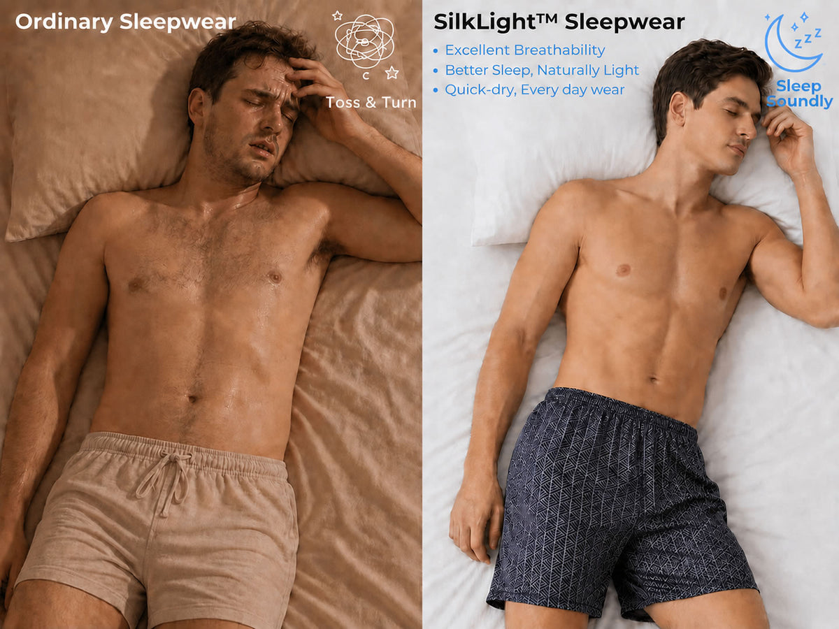100% Mulberry Silk Ginkgo Print Elastic Waist Men's Sleep Shorts - Detail 1