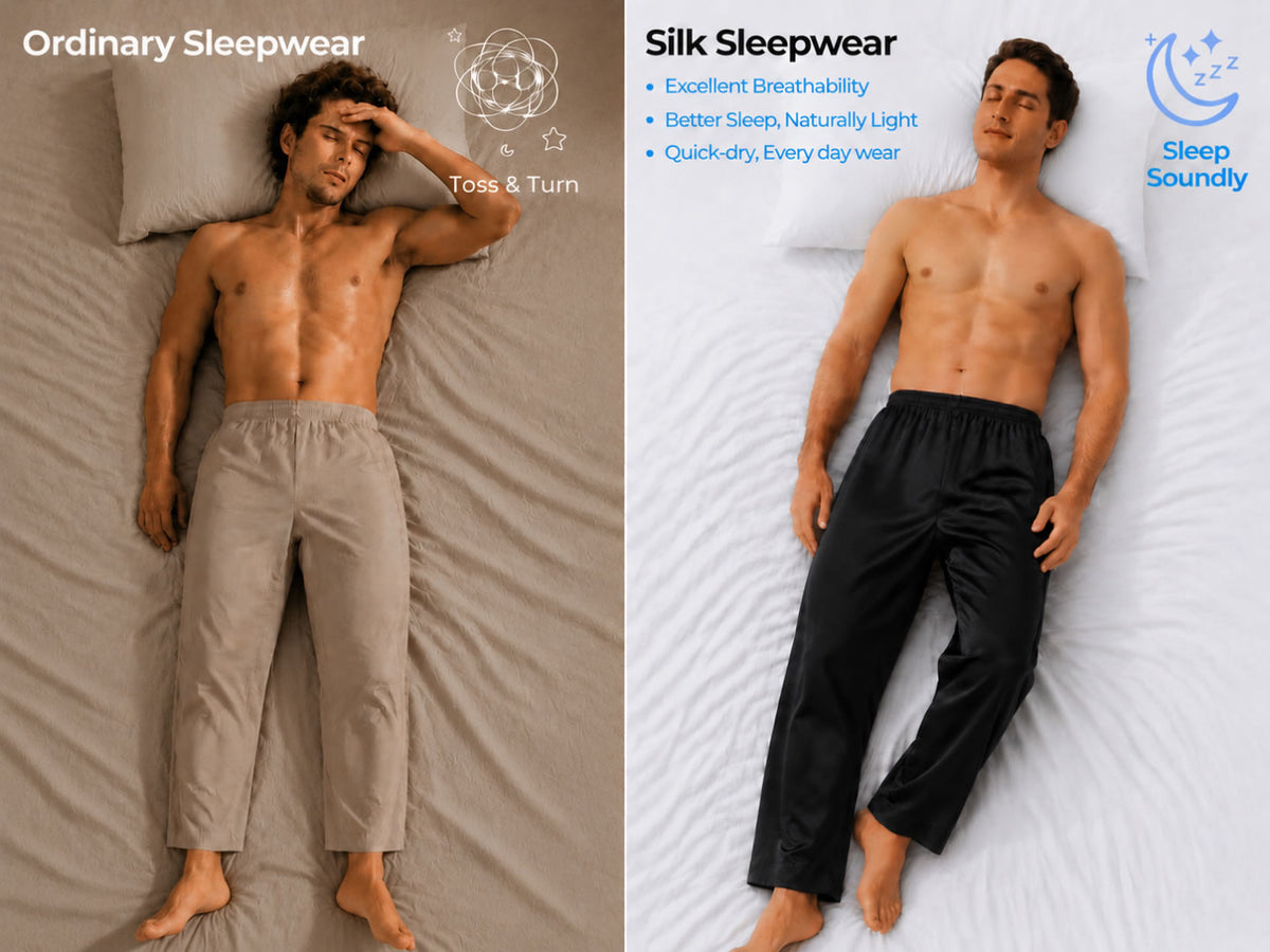 100% Mulberry Silk Long Relaxed Pajama Pants - Detail 1