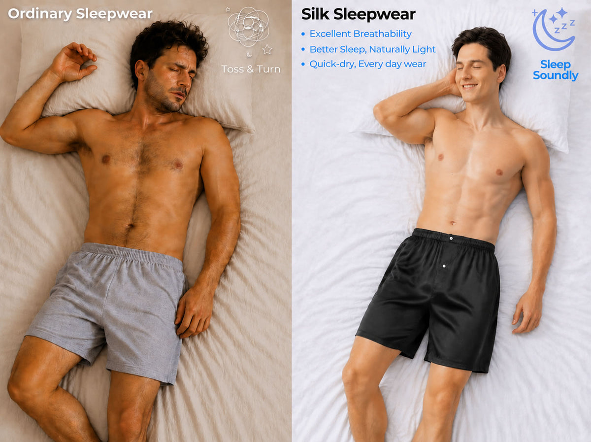 100% Mulberry Silk Elastic Waist Men's Sleep Shorts - Detail 1