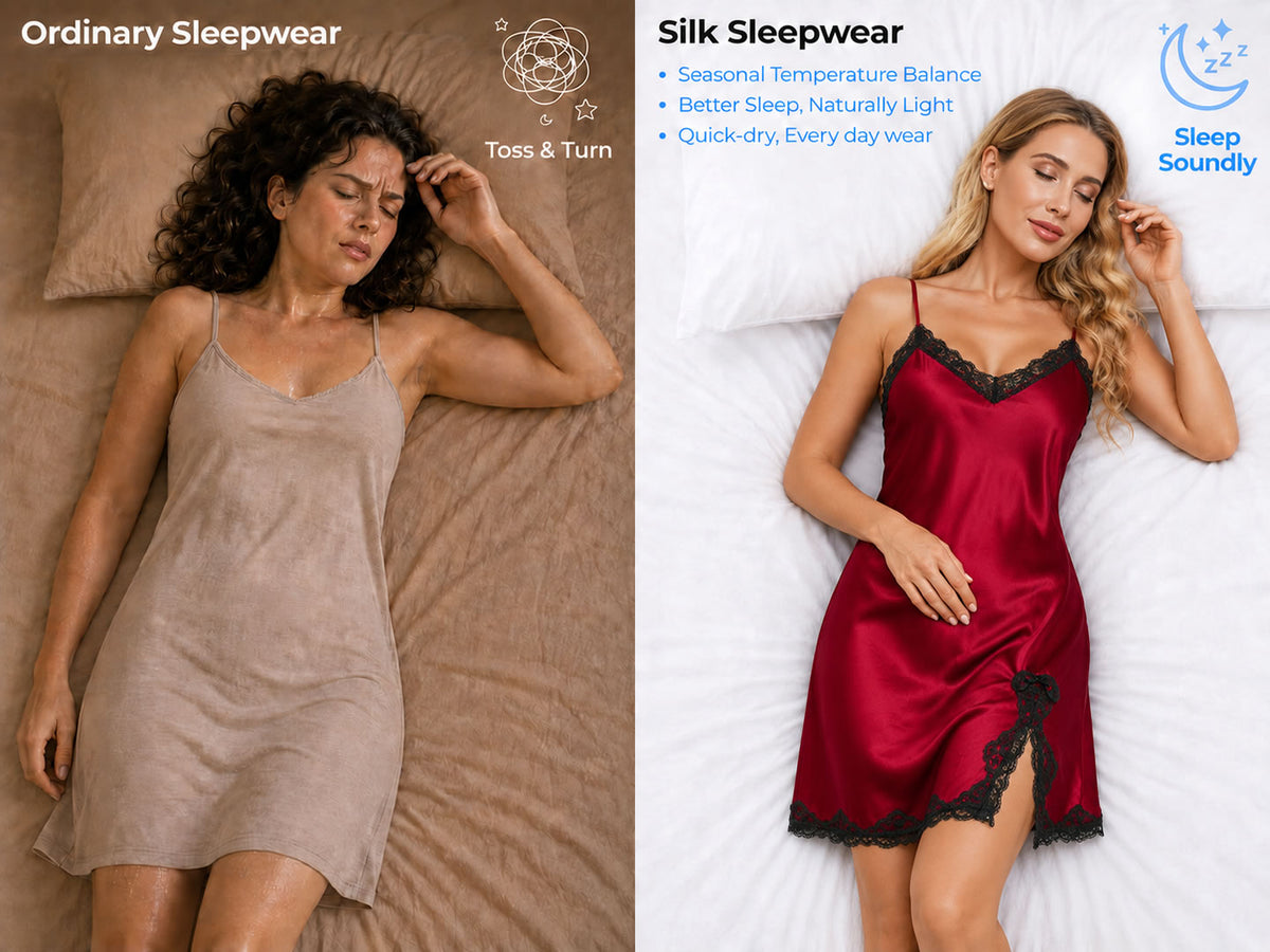 100% Mulberry Silk Spaghetti Strap Short Nightgown with Lace Split Design - Detail 1