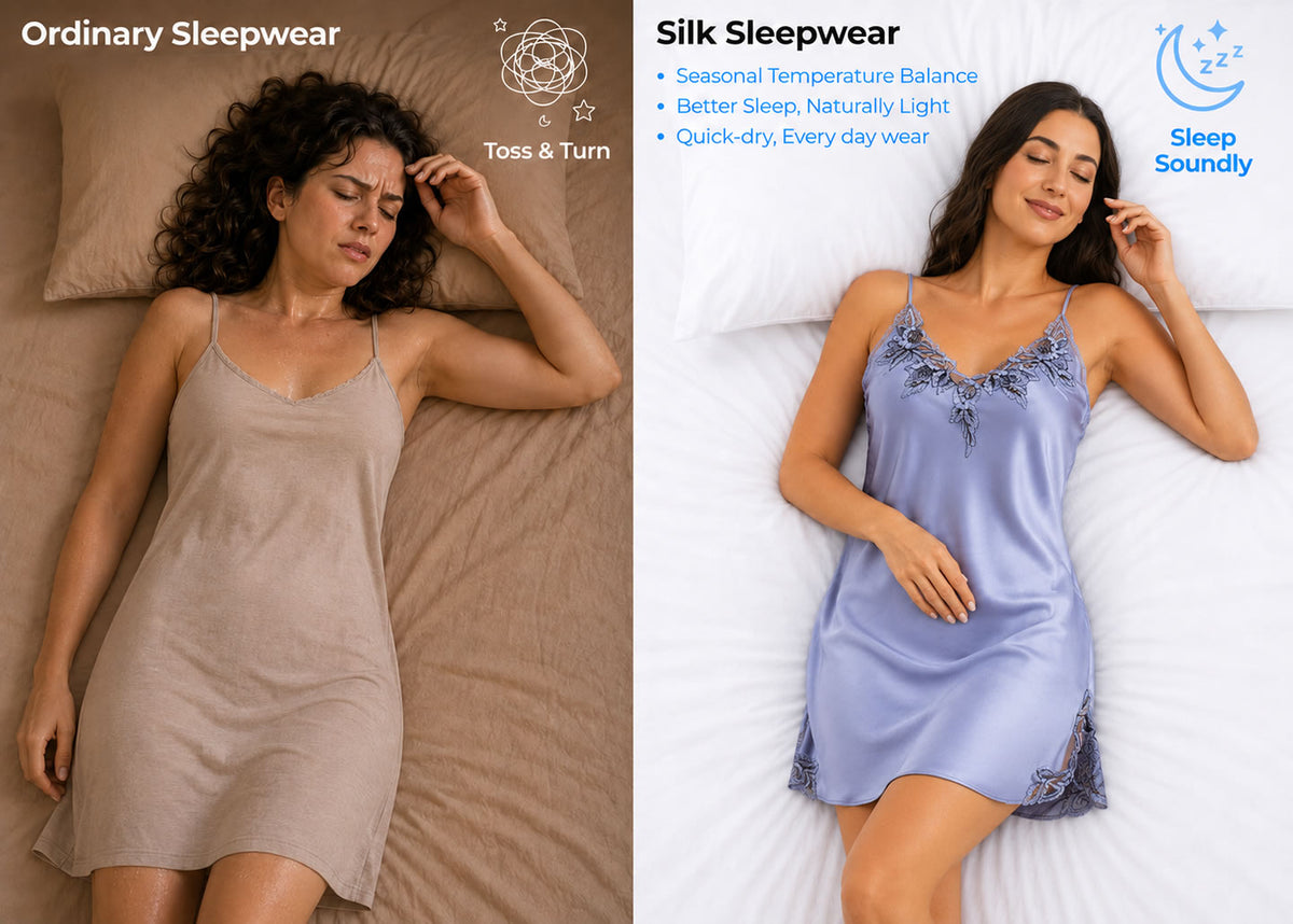 Clearance - 100% Mulberry Silk Spaghetti Strap Mini Nightgown with Lace Design - Detail 1