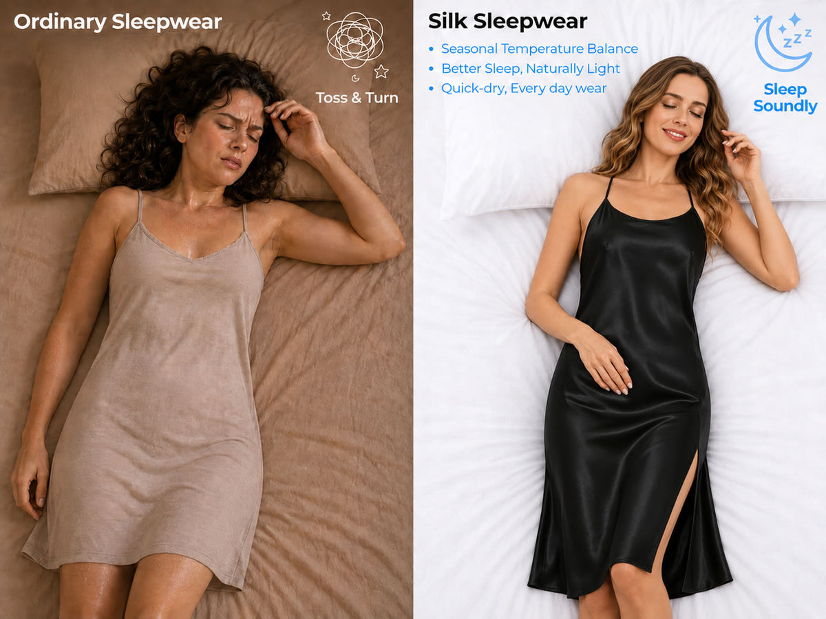 100% Mulberry Silk Spaghetti Strap Round Neck Knee Nightgown with Split V-Back Design - Detail 1