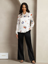 [White Butterfly] SilkSilky  Long Sleeve Lapel Collar Women's Shirts 004