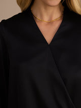 [Black] SilkSilky  Long Sleeve Wrap Women's Blouse 005