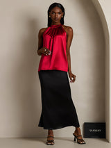 [Wine] SilkSilky  Sleeveless Halter Women's T-Shirt 003