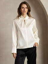 [Ivory] SilkSilky  Long Sleeve Keyhole Neck Women's Blouse 001