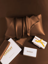 [Coffee] Chocolate brown mulberry silk pillowcase with envelope closure and SilkSilky gift boxes 005