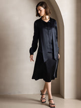 [Black] SilkSilky  Long Sleeve Tie Neck Women's Blouse 005