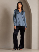 [Real Teal] SilkSilky  Long Sleeve Lapel Collar Women's Shirts 001