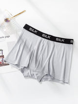 [Gray] Light gray men’s silk boxer briefs with black SILK waistband 003