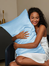 [Light Blue] Light blue mulberry silk pillowcase with envelope closure, soft and smooth 002