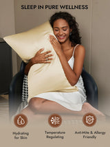 [Ivory] Cream silk pillowcase with woman, hydrating skin, temperature regulating, anti-mite and allergy-friendly 005