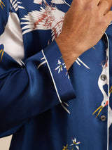 [Dark Blue] SilkSilky  Long Sleeve Lapel Collar Men's Pajamas 007