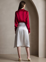 [Wine] SilkSilky  Long Sleeve Lapel Collar Women's Shirts 004