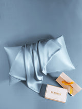 [Light Blue] Blue mulberry silk pillowcase with envelope closure and SilkSilky gift box 004