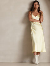 [Light Yellow] SilkSilky  Spaghetti Strap V Neck Dress 005