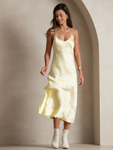 [Light Yellow] SilkSilky  Spaghetti Strap V Neck Dress 006