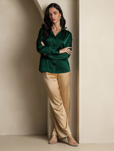 [Dark Green] SilkSilky  Long Sleeve Lapel Collar Women's Shirts 008
