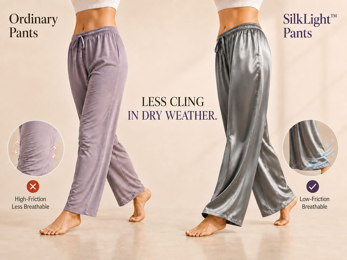 100% Mulberry Silk Wide Leg Women's Pants with Elastic Waist Design - Detail 1