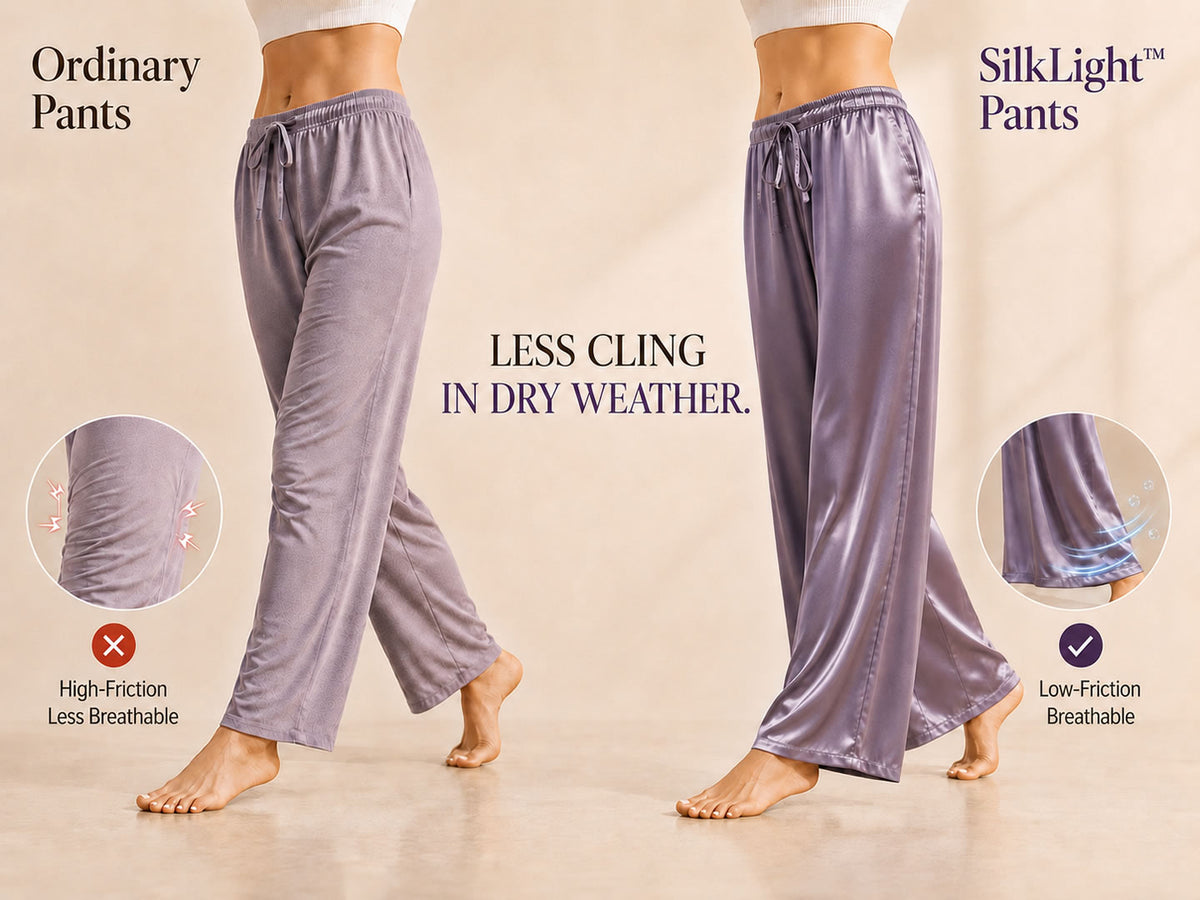 100% Mulberry Silk Wide Leg Women's Pants - Detail 1