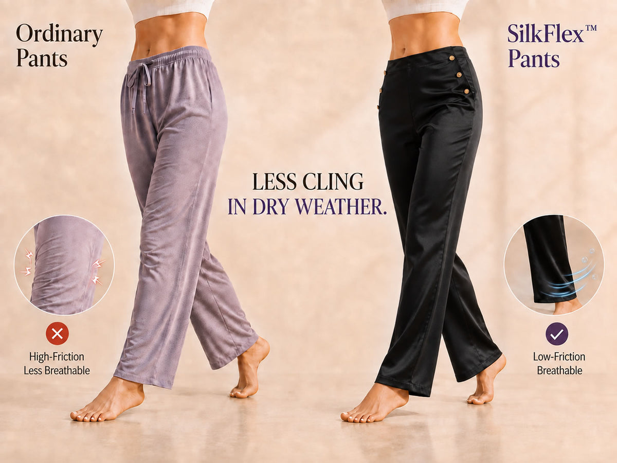 19Momme Silk High Waist Straight Fit Women's Pants with Back Elastic Waist Design - Detail 1