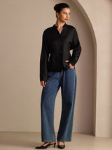 [Black] SilkSilky  Long Sleeve Split Women's Blouse 006