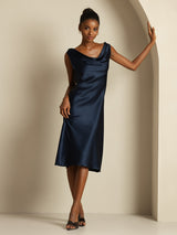 [Dark Blue] SilkSilky  Sleeveless Cowl Neck Dress 006