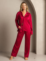 [Wine] SilkSilky  Long Sleeve Lapel Collar Women's Pajamas 004