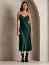 [Dark Green] SilkSilky  Spaghetti Strap V Neck Nightgown 001