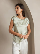 [Light Green] SilkSilky  Cap Sleeve Cowl Neck Women's T-Shirt 003