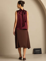 [Dark Red] SilkSilky  Sleeveless Tie Neck Women's Blouse 011